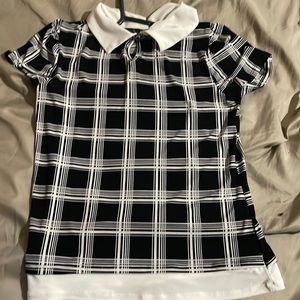 Black and white plains polo blouse